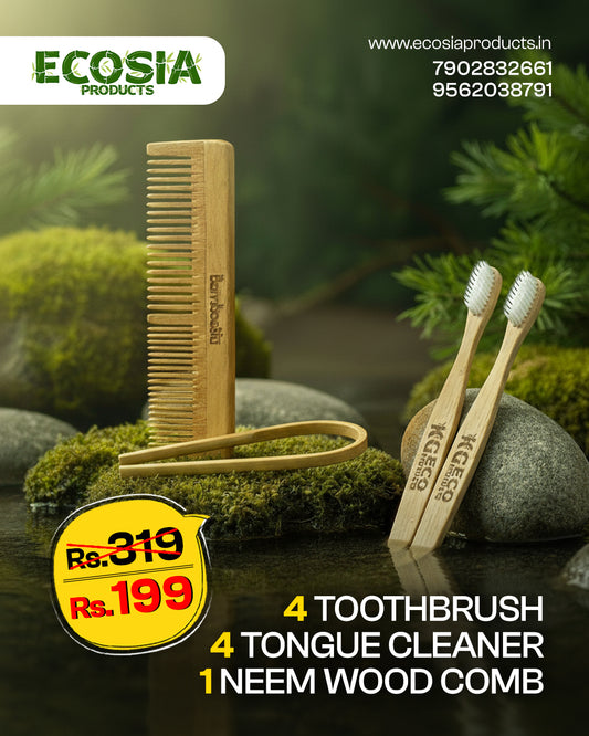 SPECIAL COMBO. 2 TOOTHBRUSH 2 TONGUE CLEANER 1 NEEM WOOD COMB
